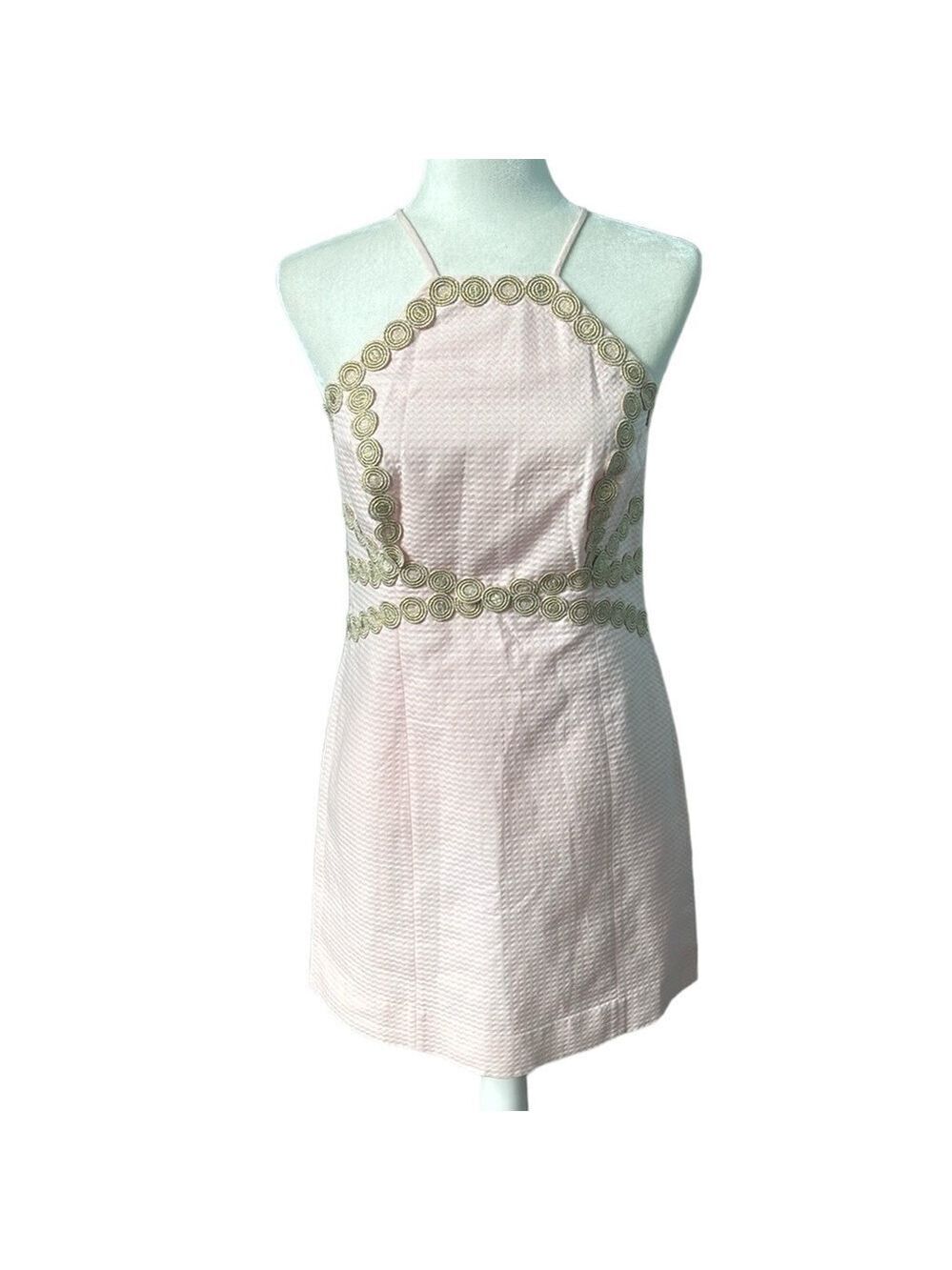 Lilly Pulitzer Pearl Paradise Tint Pink Gold Lace Detail Shift Dress